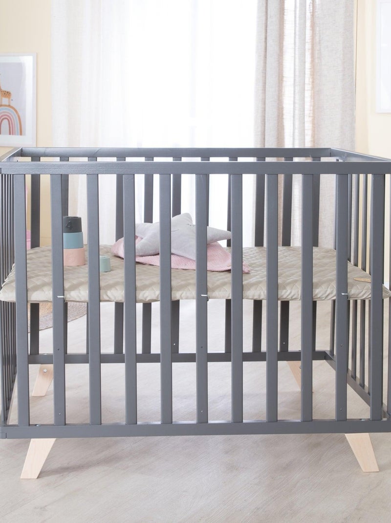 Parc bébé en bois avec tapis matelassé en cuir végan 'Luxe' ROBA Gris Gris anthracite - Kiabi