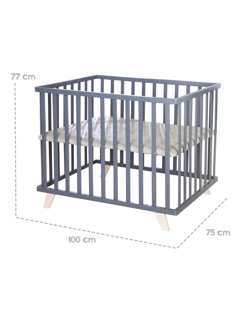 Parc bébé en bois avec tapis matelassé en cuir végan 'Luxe' ROBA Gris Gris anthracite - Kiabi