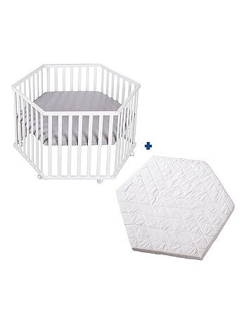 Parc bébé hexagonal en bois avec tapis déperlant et matelas déhoussable 'roba style' roba