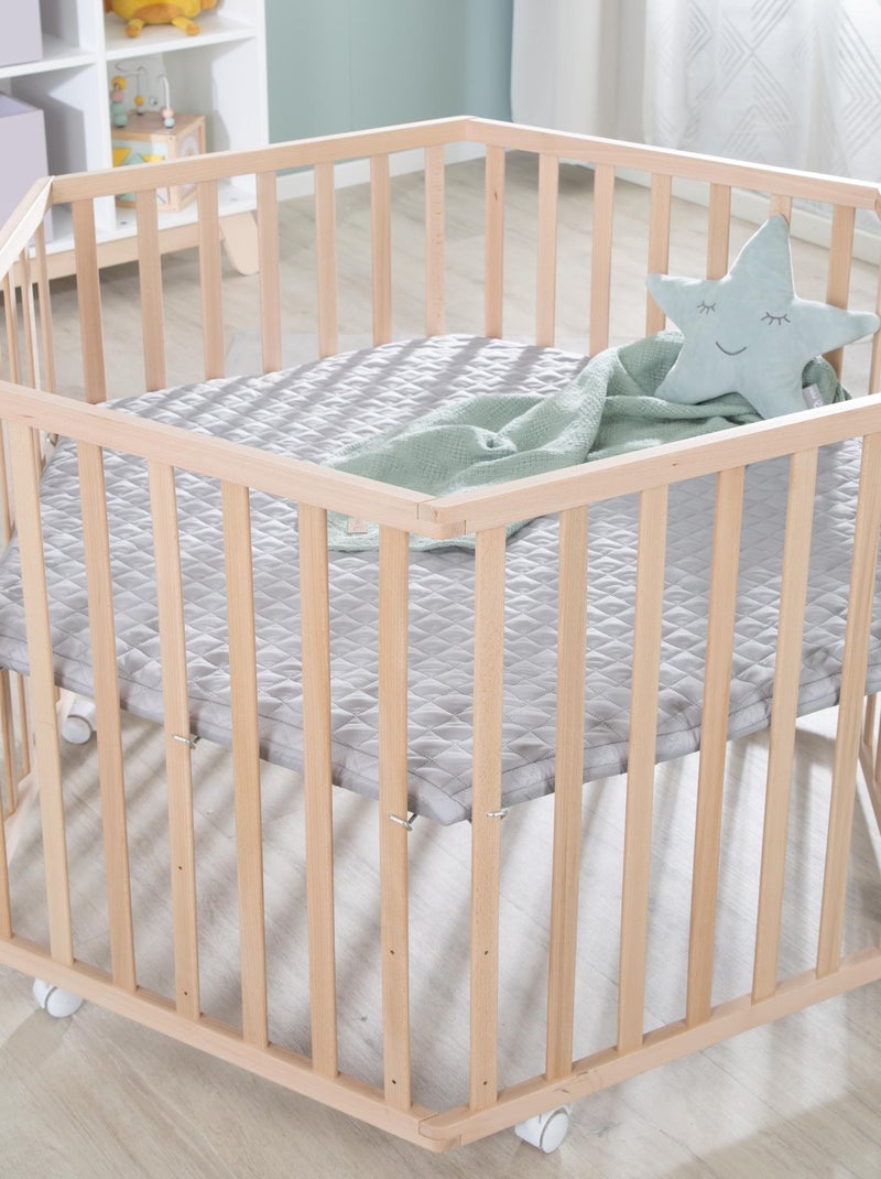 Parc bébé hexagonal en bois massif bio avec tapis déperlant 'Cosiplay' ROBA Marron clair - Kiabi