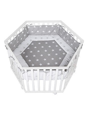 Parc bébé hexagonal en bois + tapis imprimé étoile 'little stars' roba