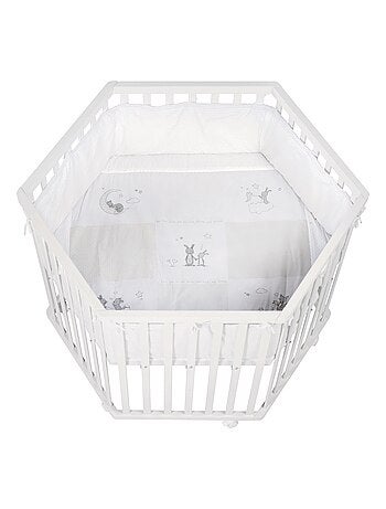 Parc bébé hexagonal en bois + tapis imprimé lapin 'fox & bunny' roba