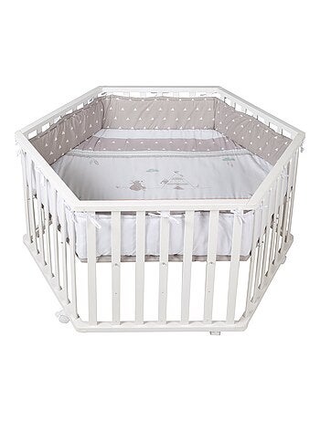 Parc bébé hexagonal en bois + tapis imprimé ourson 'Indibaer' ROBA