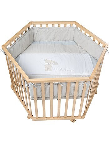 Parc bébé hexagonal en bois + tapis imprimé ourson 'liebhabear' roba