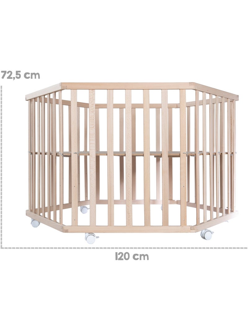 Parc bébé hexagonal en bois + tapis imprimé ourson 'liebhabear' roba Bois naturel - Kiabi