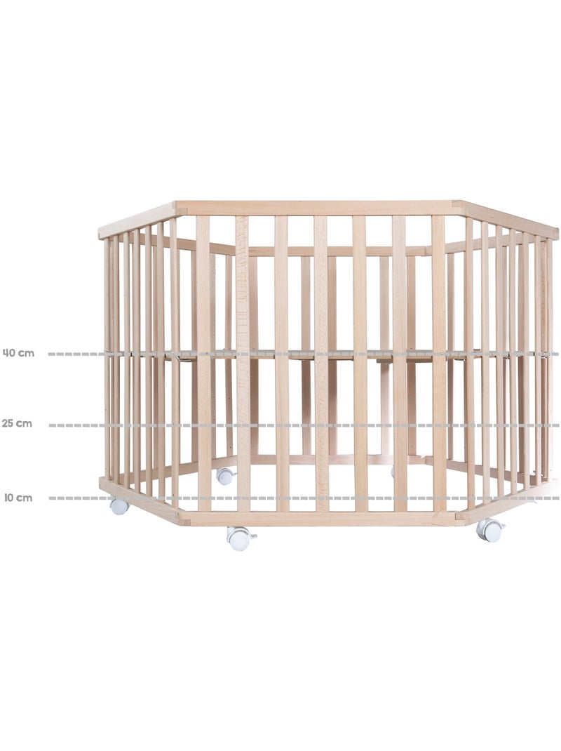 Parc bébé hexagonal en hêtre bio 'cosiplay' + tapis imprimé hibou roba Bois naturel - Kiabi