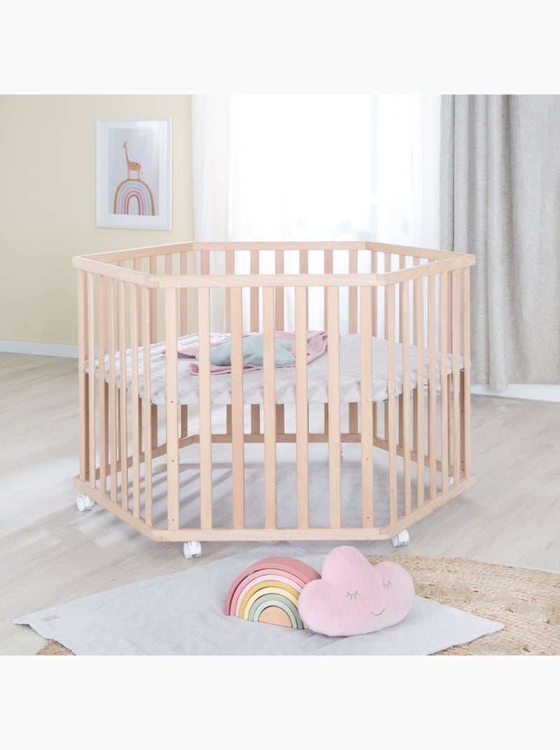 Parc bébé hexagonal minimaliste en bois massif Lil Planet Roba Beige - Kiabi