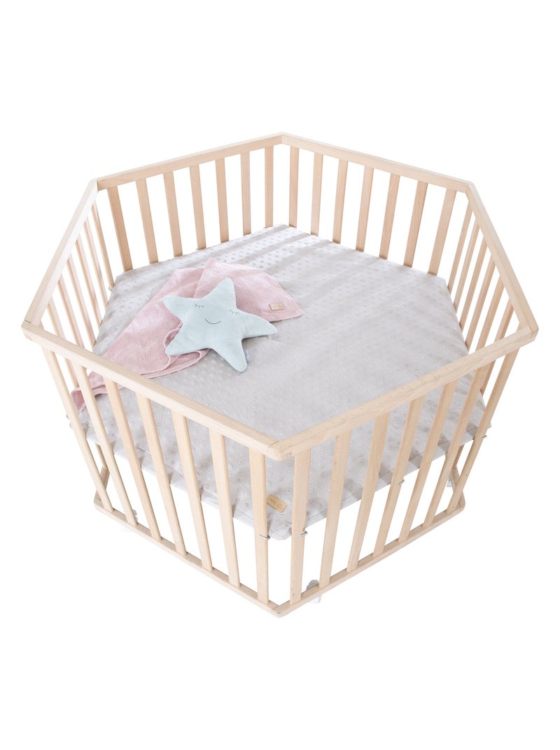 Parc bébé hexagonal minimaliste en bois massif Lil Planet Roba Beige - Kiabi