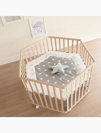 Parc bébé hexagonal minimaliste en bois naturel Little Stars Roba