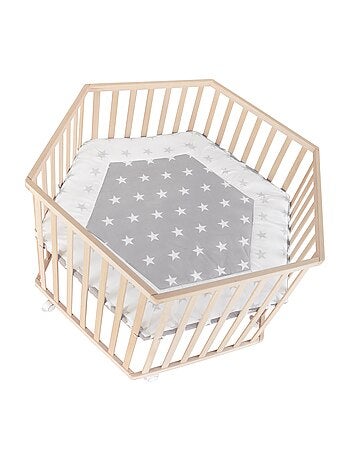 Parc bébé hexagonal minimaliste en bois naturel Little Stars Roba