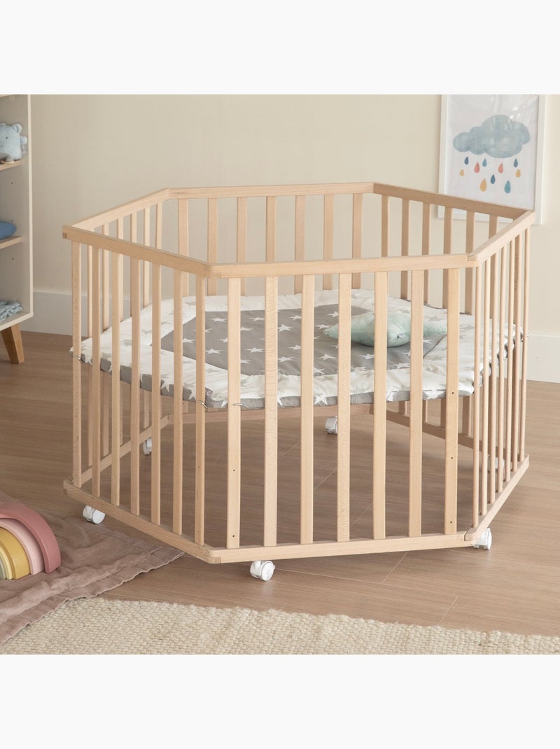 Parc bébé hexagonal minimaliste en bois naturel Little Stars Roba Beige - Kiabi