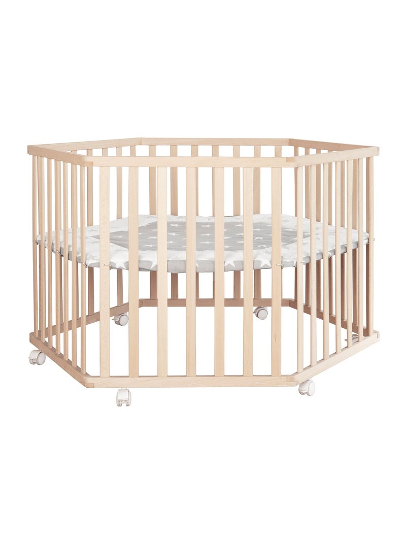 Parc bébé hexagonal minimaliste en bois naturel Little Stars Roba Beige - Kiabi