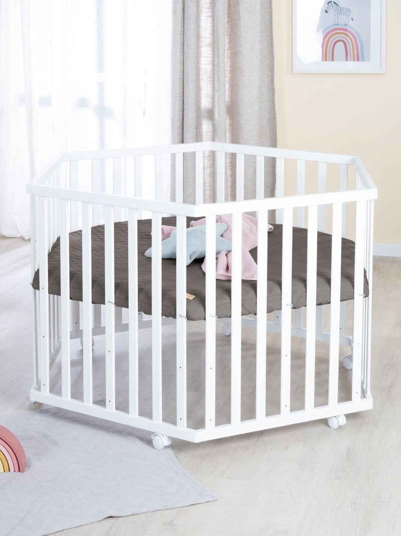 Parc bébé hexagonal + tapis déperlant en cuir végan luxe - ROBA 'luxe' Blanc Gris anthracite - Kiabi