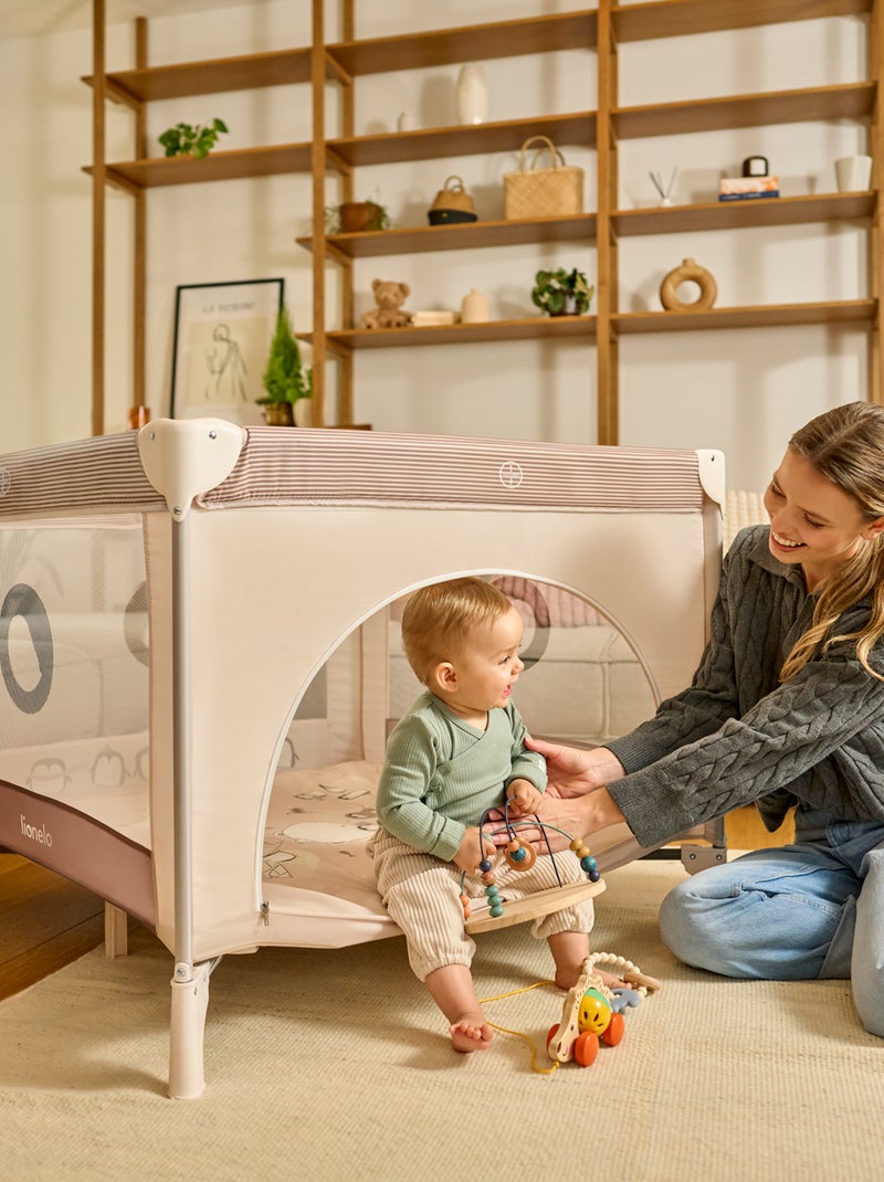 Parc Bébé LIONELO Bonnie - 100x96 cm - Matelas confortable - Roulettes - Sac de transport Bleu - Kiabi