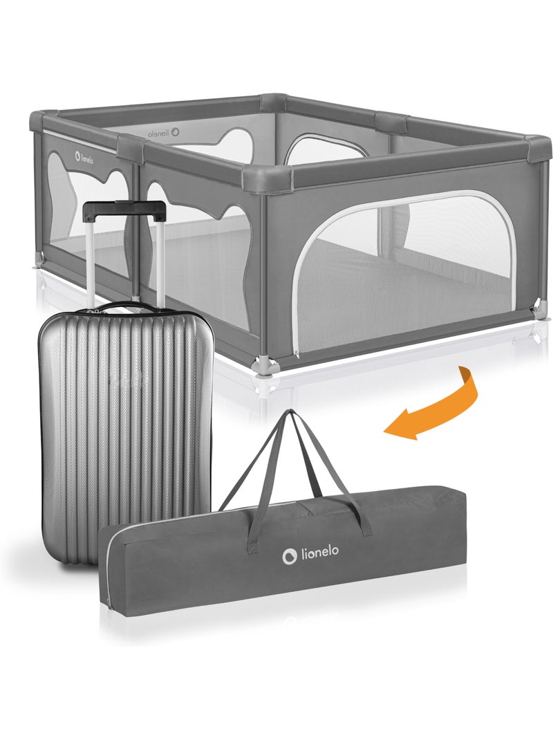 Parc bébé LIONELO Willow - Très grand espace - Côtés en maille - Grille de protection gris anthracite - Kiabi
