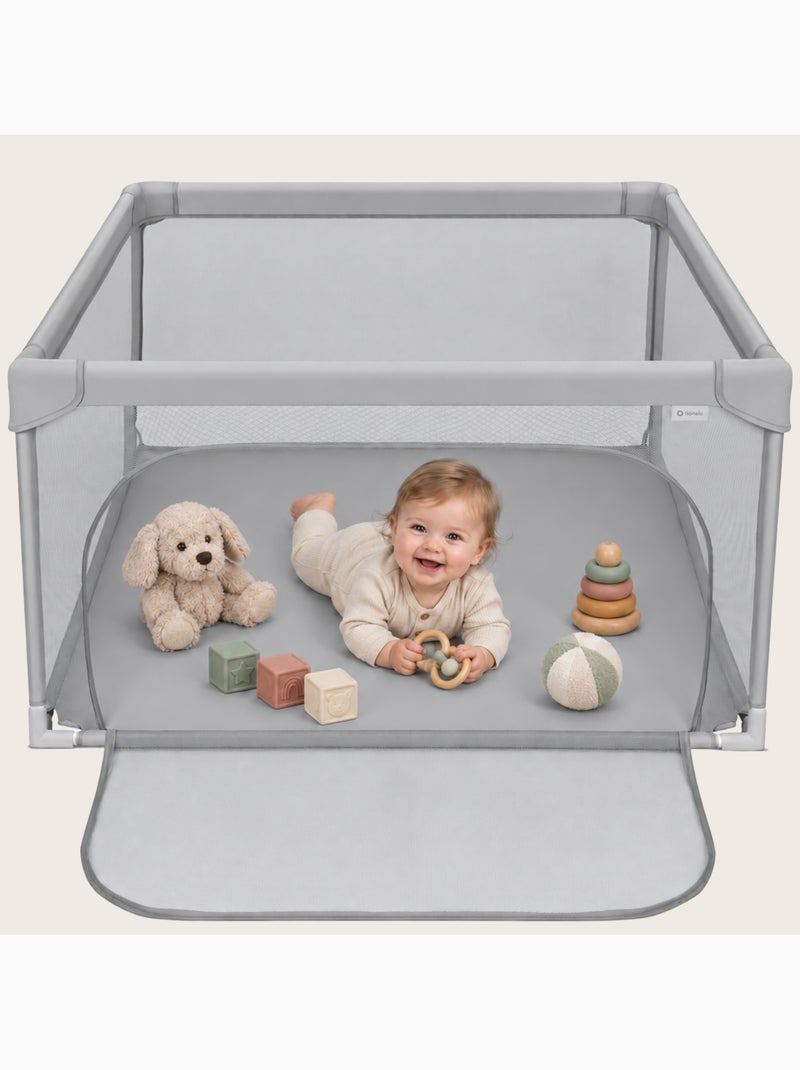 Parc bébé lionelo willow - très grand espace - côtés en maille - grille de protection Gris - Kiabi