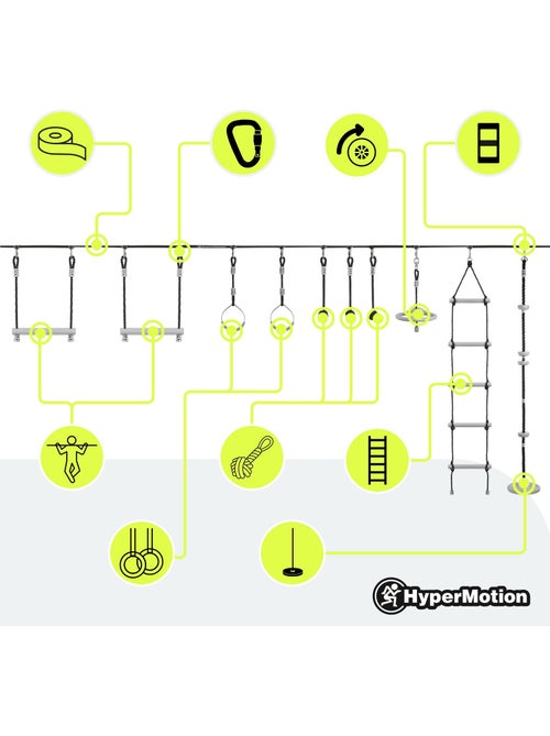 Parcours obstacles ninja hypermotion - slackline 15m & 10 agrès - jardin sportif - Kiabi Parcours obstacles ninja hypermotion - slackline 15m & 10 agrès - jardin sportif - Kiabi
