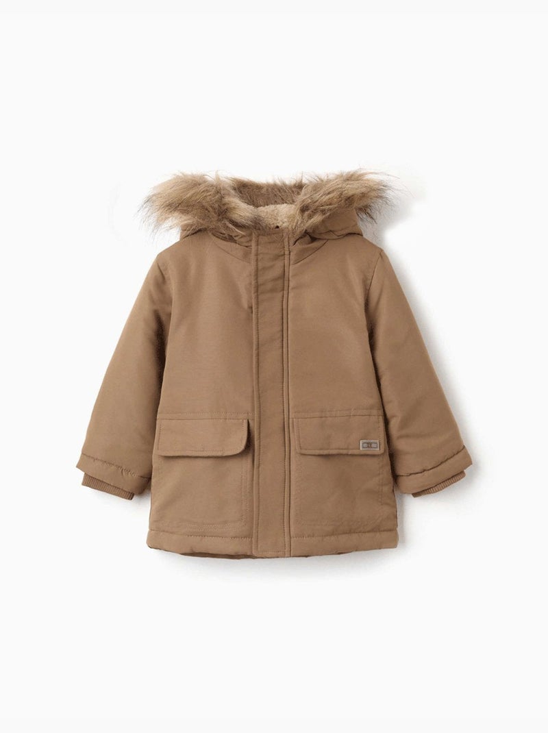 Parka à capuche avec doublure en sherpa Gris - Kiabi
