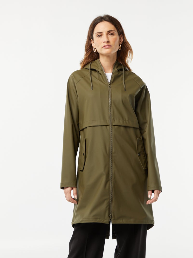 Parka à capuche déperlante Kaki - Kiabi