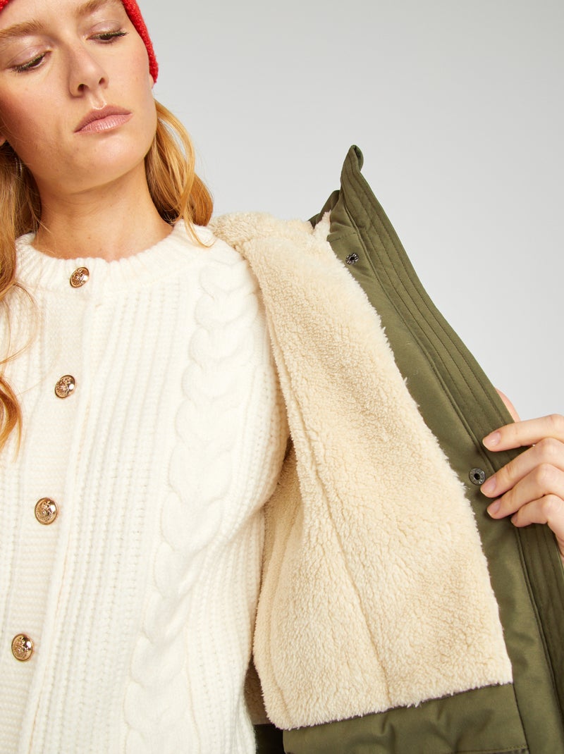 Parka à capuche doublé effet moutonné Kaki - Kiabi