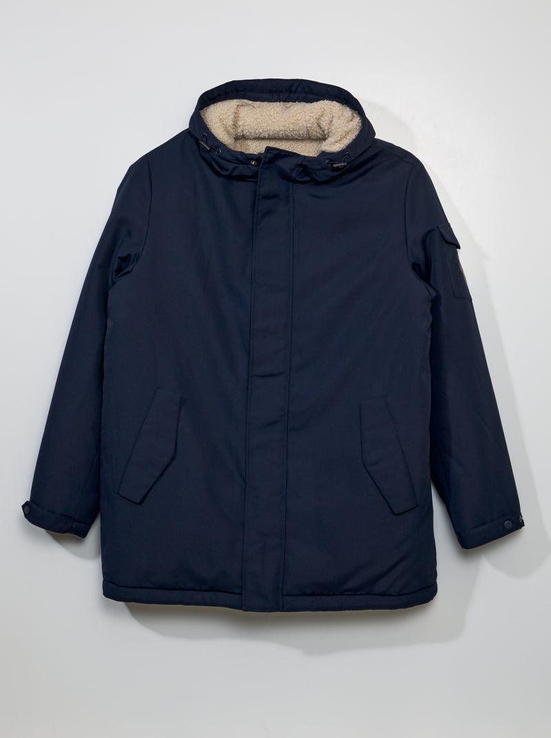 Parka à capuche doublée effet moutonné Bleu - Kiabi