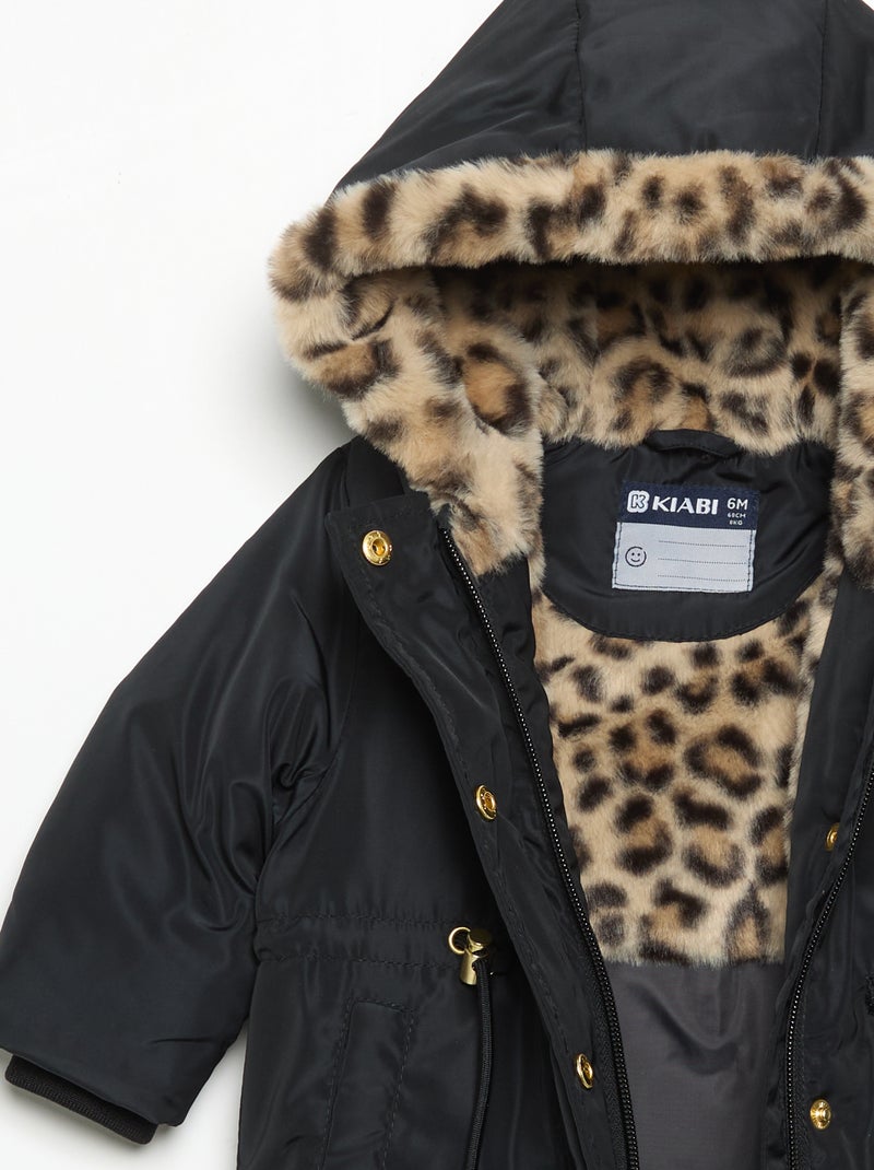Parka à capuche doublée en fausse fourrure Noir - Kiabi