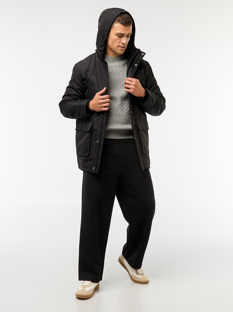 Parka à capuche mi-long Noir - Kiabi