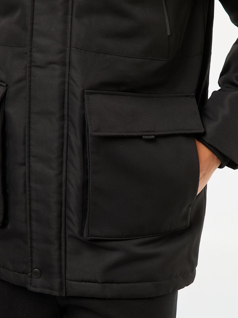Parka à capuche mi-long Noir - Kiabi