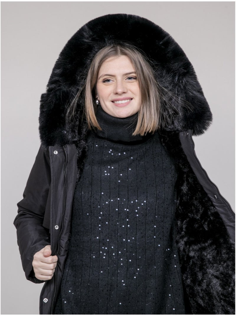 Parka ? capuche avec fausse fourrure USMAR Noir - Kiabi