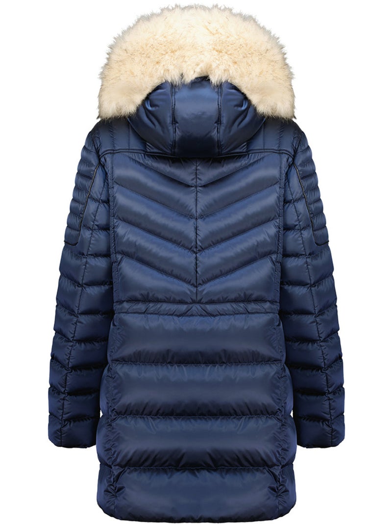 Parka cintrée à capuche fausse fourrure destineak – canadian peak Bleu marine - Kiabi