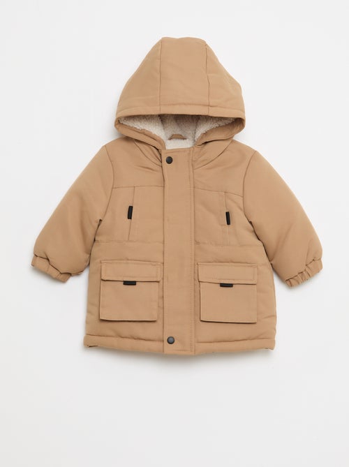 Parka déperlante à capuche avec doublure effet moutonné - Kiabi