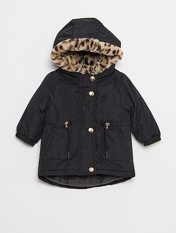 Parka doublé à capuche avec fausse fourrure