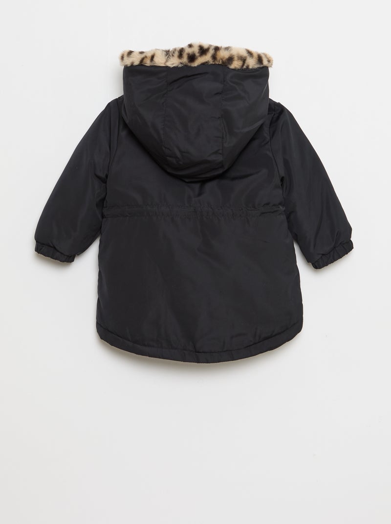 Parka doublé à capuche avec fausse fourrure Noir - Kiabi