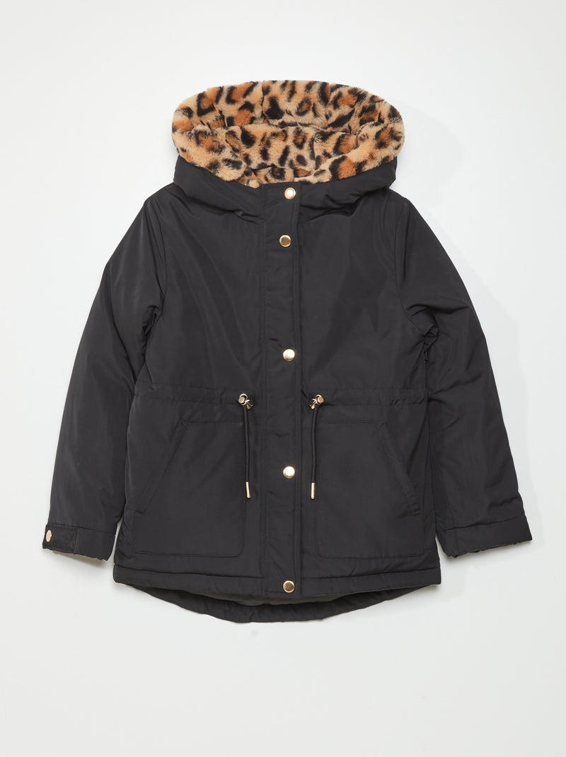 Parka doublée et capuche fourrée noir - Kiabi