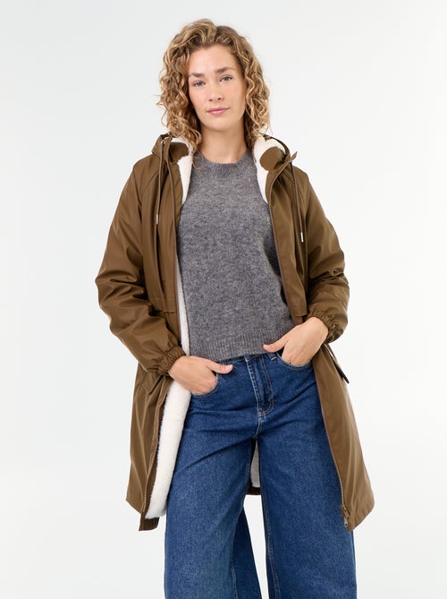 Parka droite doublée en fausse fourrure - Kiabi