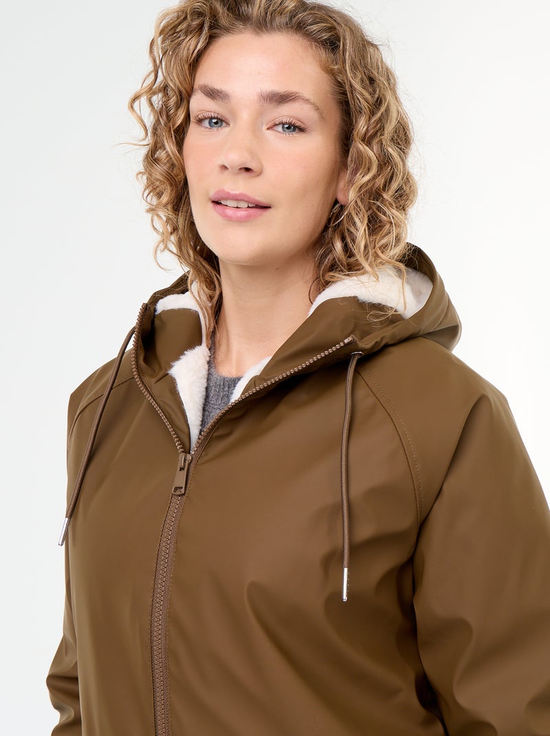 Parka droite doublée en fausse fourrure Marron - Kiabi