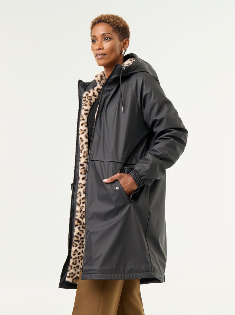 Parka droite doublée en fausse fourrure Noir - Kiabi