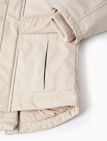 Parka en Caoutchouc à Capuche et Doublure en Jersey