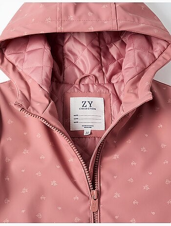 Parka en caoutchouc rembourrée avec capuche et imprimé floral