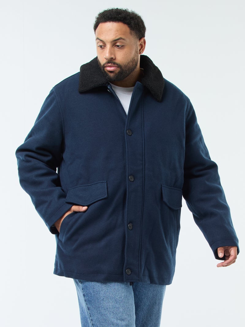 Parka en lainage avec col effet moutonné Bleu marine - Kiabi