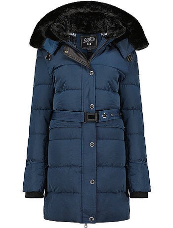Parka longue à capuche amovible fausse fourrure bettineak – canadian peak