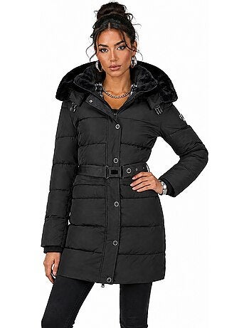 Parka longue à capuche amovible fausse fourrure bettineak – canadian peak