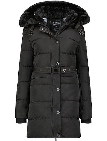 Parka longue à capuche amovible fausse fourrure bettineak – canadian peak