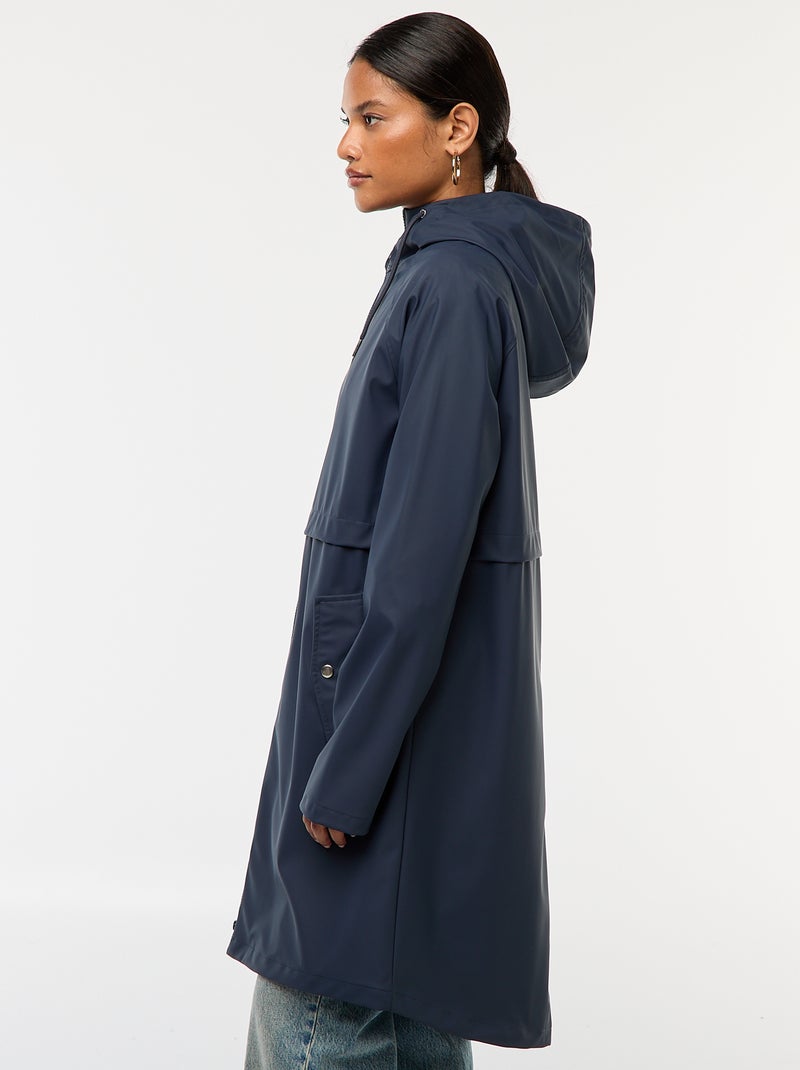 Parka longue déperlante à capuche Bleu - Kiabi