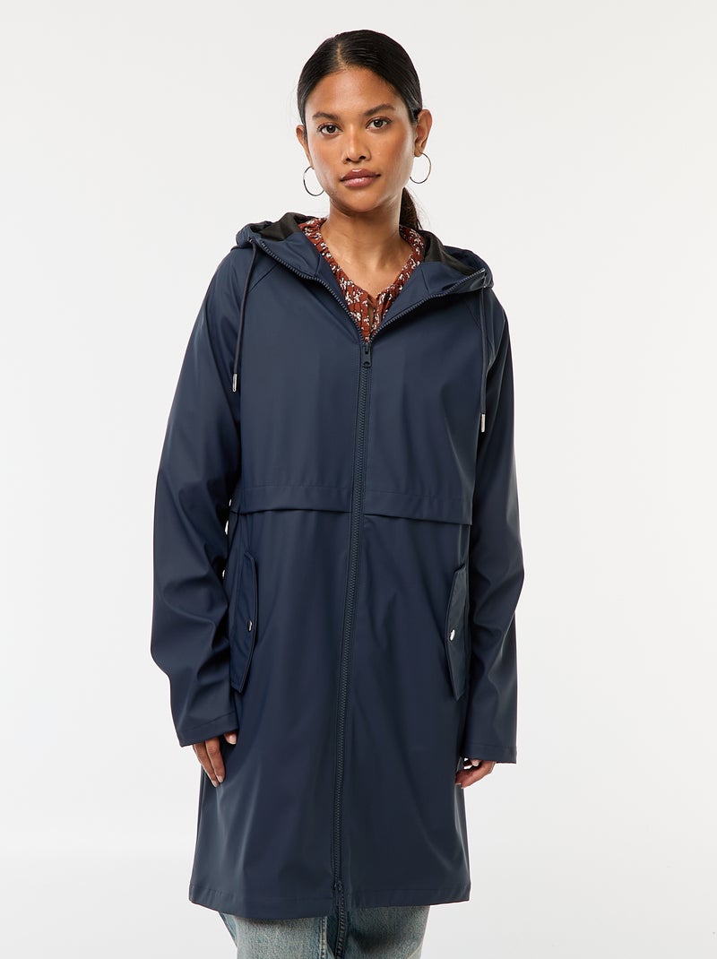 Parka longue déperlante à capuche Bleu - Kiabi