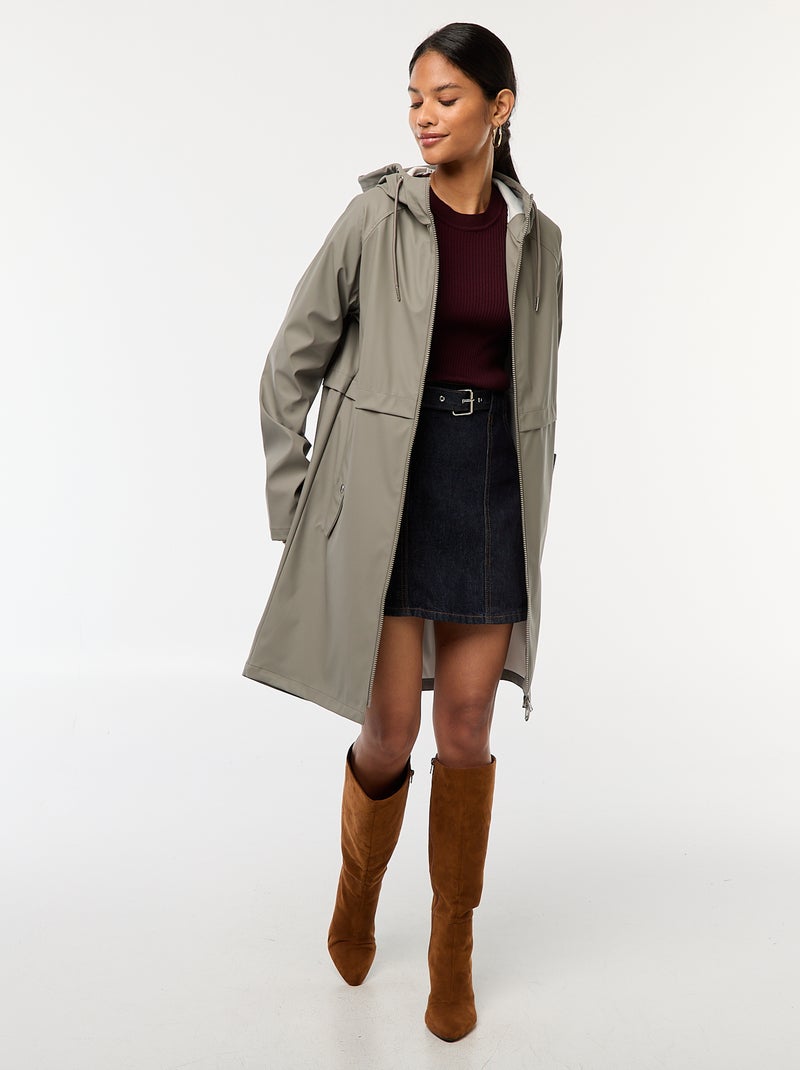 Parka longue déperlante à capuche Kaki - Kiabi