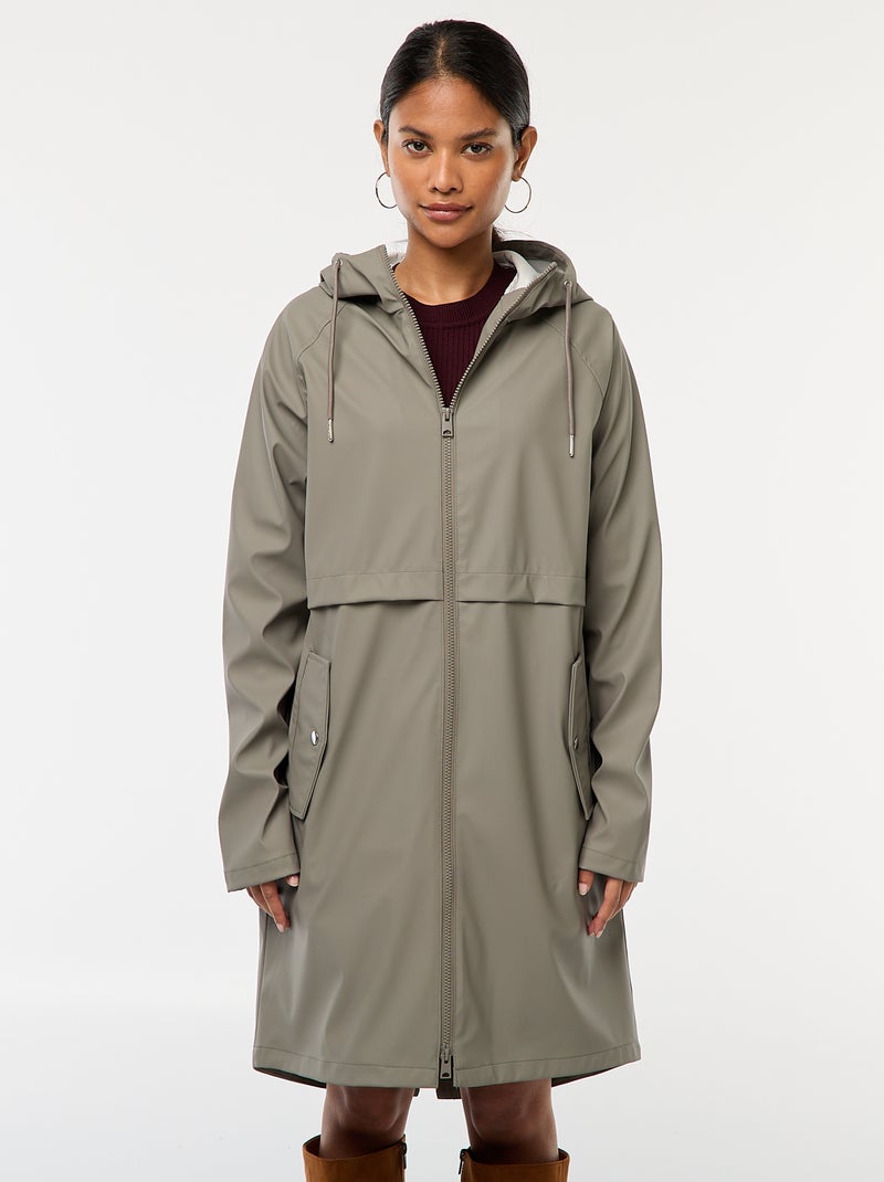 Parka longue déperlante à capuche Kaki - Kiabi