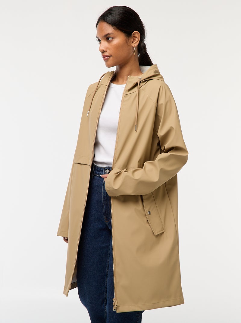 Parka longue déperlante à capuche Sable - Kiabi