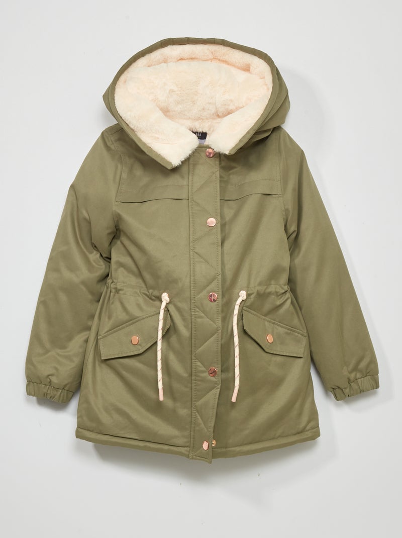 Parka met capuchon en voering KAKI - Kiabi
