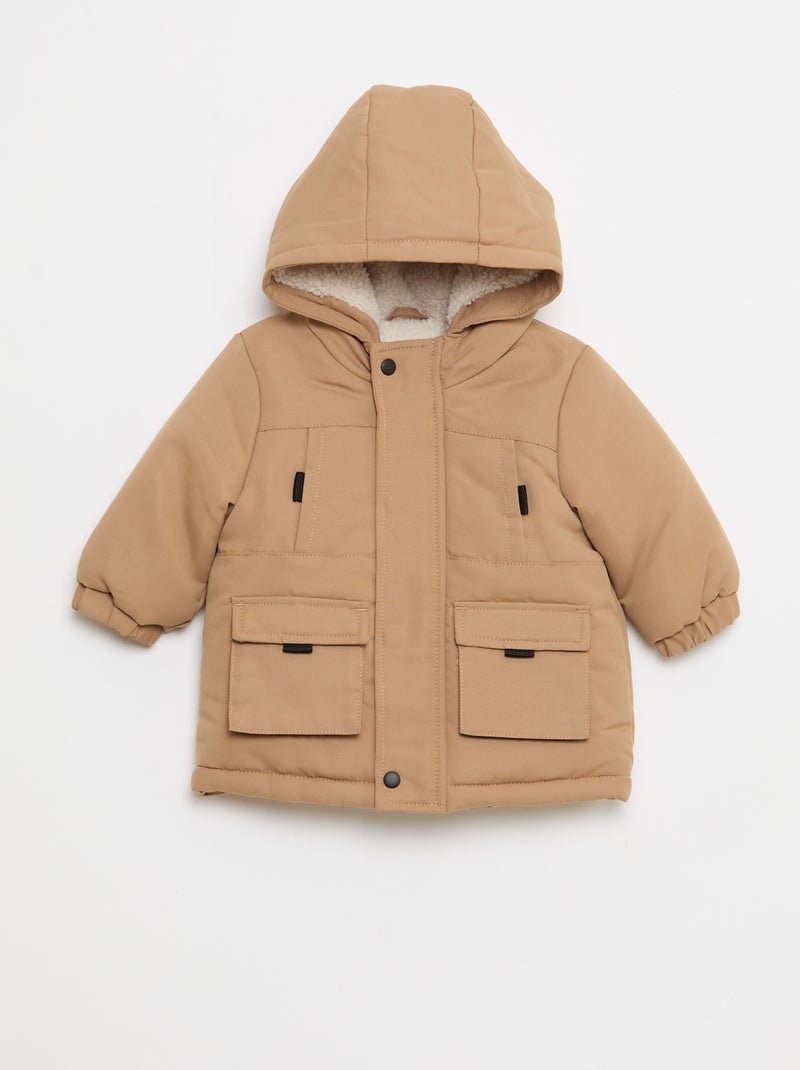 Parka met capuchon en voering met schapenvachteffect Biege - Kiabi